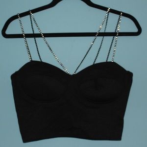 Say What Jeweled Strap Black Corset top